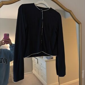 Set Active Black Button-Up Cardigan with White Trim